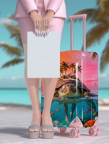  Resväska med djurtryck på stranden – sommarväska med havsvibbar, slitstarkt skal och 360° snurrhjul