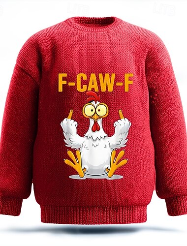  f-caw-f morsom herre hane 3d tegneserie genser genser strikkevarer rund hals avslappet ferie gate daglig 3d-trykk strikking hold varm langermet vår høst vinter svart rød blå