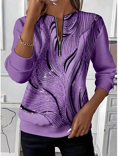  Per donna Felpe con cerniera Grafico Astratto Moda Casual Manica Lunga Girocollo Top Regolari Streetwear Abbigliamento Quotidiano Cerniera Stampato Blu Viola Arancione Verde Grigio Autunno Inverno