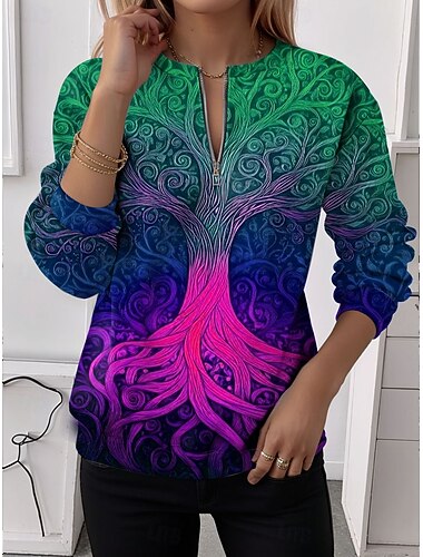  Γυναικεία Φούτερ πουλόβερ Φούτερ με φερμουάρ Γραφική Συνδυασμός Χρωμάτων Μοντέρνα Καθημερινό Μακρυμάνικο Στρογγυλή Ψηλή Λαιμόκοψη Κανονικά μπλουζάκια Δρόμος Καθημερινή Ένδυση Φερμουάρ Στάμπα