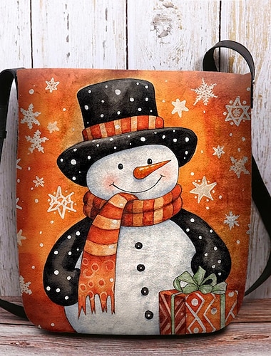  Weihnachts-Umhängetasche mit Schneemannmotiv für Damen – Schneemann- und Schneeflocken-Aufdruck für Weihnachtseinkäufe, Weihnachtsfeiern und Winterausflüge