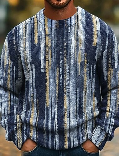  Herre Fargeblokk Abstrakt Pullover genser Strikketøy Crewneck Fritid Feriereise Gate Daglig 3D-utskrift Strikking Hold Varm Langermet Vår Høst Vinter Blå Grønn Multi Color