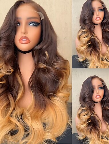  Äkta hår 5x5 Stängning 4x13 Stängning Peruk Gratis del Brasilianskt hår Kroppsvågor Flerfärgad Peruk 150% 180% Hårtäthet med babyhår Ombre-hår 100% Jungfru limfria Pre-Knäpp Till Dam Lång Äkta