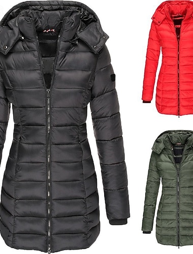  نسائي حديقة الدفء مريح سحاب جيب كاجوال سهل عطلة مناسب للبس اليومي عطلة نهاية الاسبوع طويلة مع قبعة عادي كم طويل ملابس خارجية أرزق بحري أسود أصفر الخريف الشتاء