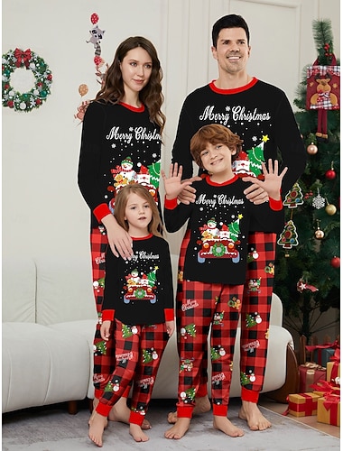  Bonhomme de neige Sapins de Noël Pyjamas de Noël en famille Vêtements de Nuit Famille Homme Femmes Garçons Fille Tenues assorties à la famille Doux Adultes Enfant Noël Nouvel An la veille de Noël