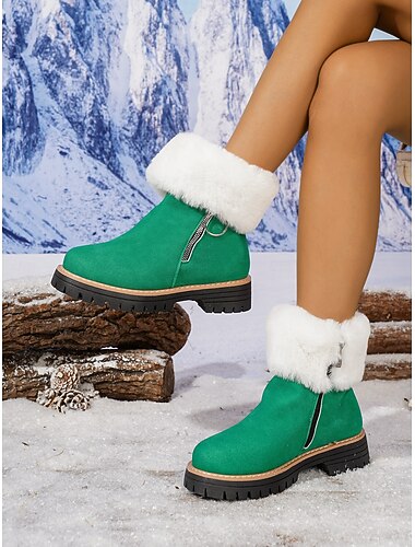  Botas femininas de inverno com forro de pele - botas de neve de camurça quente com zíper lateral e sola antiderrapante