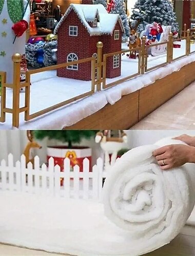  konstgjord julsnörulle, vit julfestdekorationsbordslöpare, vinterunderlandbordsmatta, högtidsfotobakgrund och festdekor