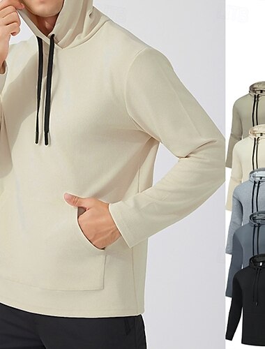  男性用 カジュアルスウェットシャツ プルオーバーパーカー ポケット付き 長袖 トップス アスレイジャー ソリッド ウォーム ジム ハイキング いい結果になる スポーツウェア アクティブウェア ダークグレー ブラック カーキ色