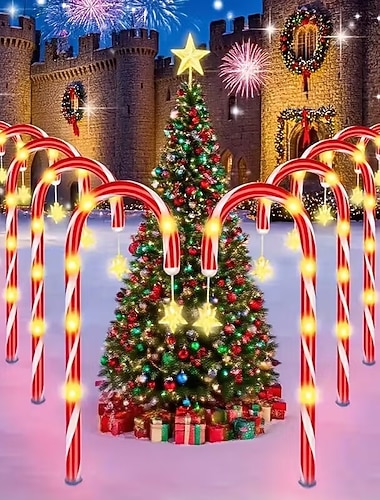 Солнечные гирлянды в форме леденцов со звездой, водонепроницаемые, IP65, 8 режимов, для уличного украшения рождественской елки, двора, подъездной дороги, газона, сада, рождественского праздника,   Солнечные гирлянды в форме леденцов со звездой, водонепроницаемые, IP65, 8 режимов, для уличного украшения рождественской елки, двора, подъездной дороги, газона, сада, рождественского праздника,