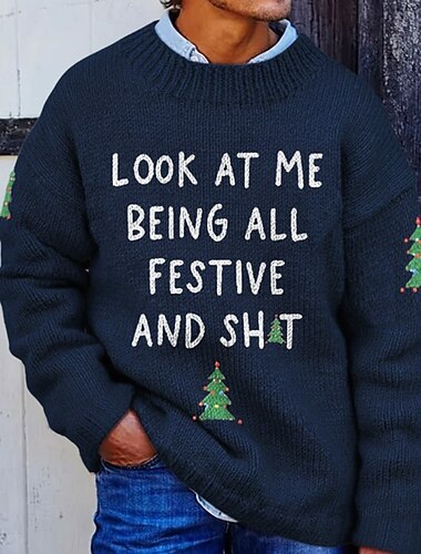  سترة عيد الميلاد القبيحة رجالي الرسم كنزة صوفية تريكو كرونيك كاجوال عطلة شارع مناسب للبس اليومي طباعة ثلاثية الأبعاد حياكة الدفء كم طويل الربيع الخريف الشتاء أحمر أزرق أخضر