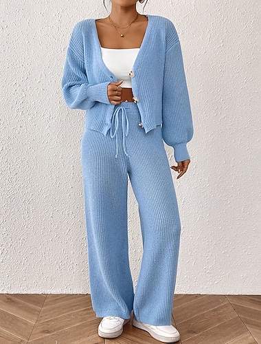  בגדי ריקוד נשים פעיל סגנון רחוב ערכות מכנסיים בולרו טופ שרוול ארוך צווארון V אחיד בָּחוּץ חופשה יומי שחור פול בז' סתיו רגיל