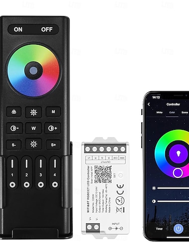  Kit telecomando Wi-Fi per strisce LED RGB CCT RGBW dimmerabili, controllo wireless 2.4G a 4 zone, DC12-24V, controller LED 5 in 1 compatibile con Alexa, Google Home, Smart Life, app Tuya