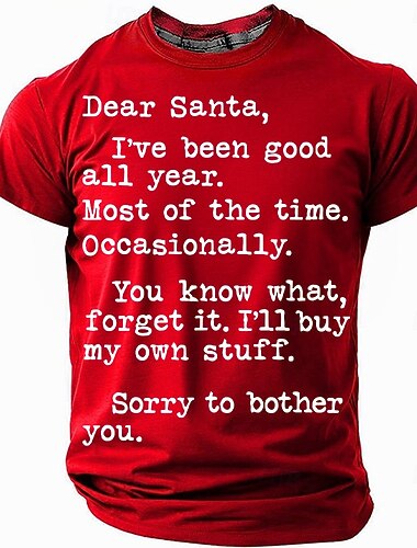  Noël Homme Père Noël T-shirt Manche Courte T-shirt Impression 3D Col ras du cou Chemise Quotidien Designer Artistique Vacances Soirée Rue Bleu Noir Rouge Toutes saisons Vêtement Tenue S M L XL XXL