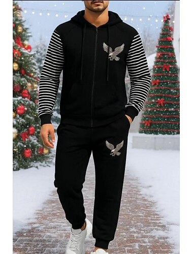  Jul Herr 2-delad träningsoverall Lounge-hoodie Sweatshirt med full dragkedja Blixtlås i fullängd med ficka Djurmönster Träningsdräkter Vår Svart Resor Löpning Andningsfunktion Långärmad Sport