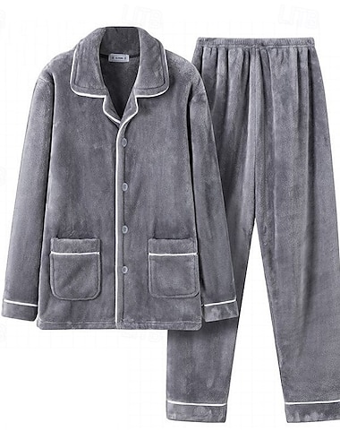  Ανδρικά Ρουχισμός Ύπνου Σετ Πυτζάμες Πιτζάμα Τοπ και Παντελόνι 1set Σκέτο Μοντέρνα Στυλάτο Κλασσικό Σπίτι Καθημερινά Κρεβάτι Πολυεστέρας Διατηρείτε Ζεστό Άνεση Moale Πέτο Μακρυμάνικο Πουκάμισο