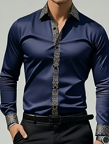  رجالي طباعة زهور عرقي قميص قميص الساتان قميص رسمي كم طويل ريترو خمر عطلة مناسب للبس اليومي الصيف الربيع الخريف طوي طباعة ثلاثية الأبعاد قمصان بأزرار عنابي أخضر داكن أرجواني أزرق داكن