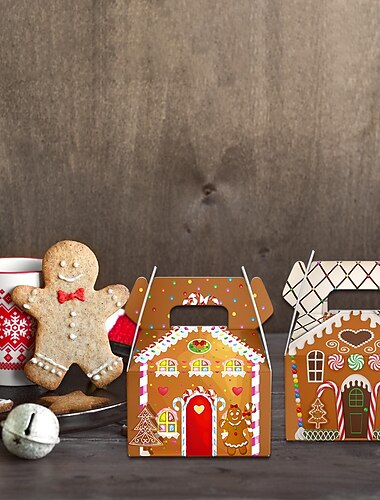  18 stuks kerstcadeaudozen van kraftpapier, snoepzakjes in de stijl van een kersthuisje als bedankje voor een kerstfeestje