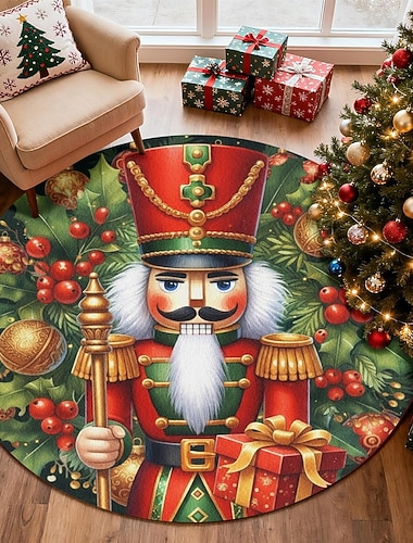  Pähkinä joulupukki Pyöreä Alue Matto Olohuoneeseen Ja Makuuhuoneeseen Väärennetty Kashmir Iloista Joulua Matto Punaisilla Ja Vihreillä Koruilla Pehmeä Liukumaton Konepestävä Matto Juhlatilan