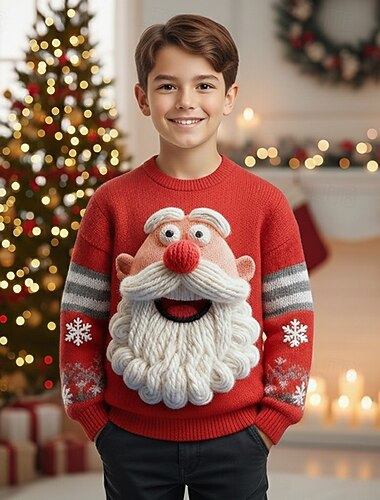 Новогодняя тематика Мальчики 3D Дед Мороз Уродливый рождественский свитер Рождественский подарок Вязаная ткань Длинный рукав 3D печать Осень Зима Мода Для вечеринки Дети 4-12 лет Вырез под горло   Новогодняя тематика Мальчики 3D Дед Мороз Уродливый рождественский свитер Рождественский подарок Вязаная ткань Длинный рукав 3D печать Осень Зима Мода Для вечеринки Дети 4-12 лет Вырез под горло