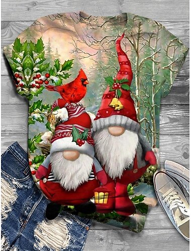  Jul Dame Santa Claus Snøfnugg T-skjorte Grafisk Claus Vintage Stilren Klassisk Kortermet Crew Neck Rund Hals Regular Topper Daglig Print Hvit Lys Grønn Rosa Rød Blå Høst Vinter