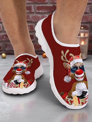  Herresneakers med julereinsdyr – søtt tegneseriedesign, komfortabel passform, perfekt for både julemoro og fritidsklær