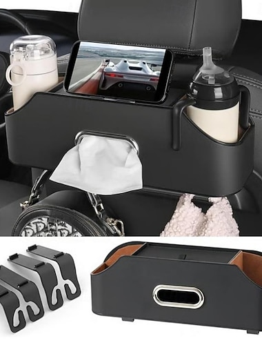 3-i-1-förvaring för baksätet i bilen med näsduksask &Mugghållare multifunktionell förvaringsväska för bilsäte, håll din bil snygg och prydlig   3-i-1-förvaring för baksätet i bilen med näsduksask &Mugghållare multifunktionell förvaringsväska för bilsäte, håll din bil snygg och prydlig