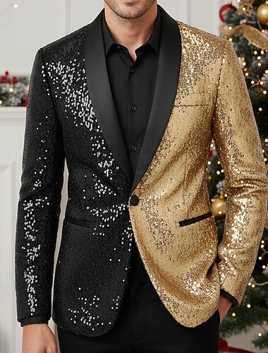  Weihnachtsfeier-Anzug Jacke Blazer Herren Disko Lustig Pailletten Muster Festkleidung Erwachsene Weihnachten Neujahr Party & Abend Retro-Mottoparty Mantel