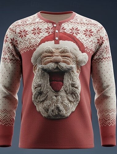  Miesten Christmas Joulupukki T-paita Henley-paita Graafiset T-paidat Pitkähihainen Muoti söpö tyyli Päivittäin Kausaliteetti Pyhäpäivä Bile Talvi 봄 & Syksy Rubiini Henley Henley T-paita