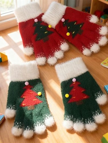 Дети Девочки Перчатки Классический Милая на открытом воздухе Новогодние подарки Новогодняя ёлка Красный Зеленый   Дети Девочки Перчатки Классический Милая на открытом воздухе Новогодние подарки Новогодняя ёлка Красный Зеленый