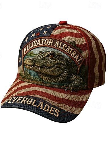  Voor heren Baseballpet Zonnehoed Trucker Hoed Rood blauw Polyesteri Afdrukken Modieus Casual Straat Dagelijks Krokodil Amerikaanse vlag Verstelbaar Zonbescherming Ademend