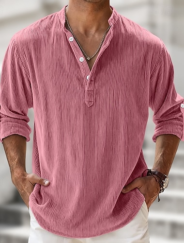 Herren Cordhemd Schwarz Rosa Blau Grau Langarm Einfarbig Henley Outdoor Party Tasche Bekleidung Vintage Lässig   Herren Cordhemd Schwarz Rosa Blau Grau Langarm Einfarbig Henley Outdoor Party Tasche Bekleidung Vintage Lässig