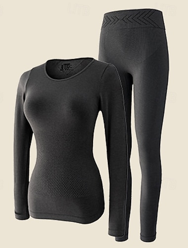  Жен. Компрессионный тренировочный базовый слой Базовый слой верх и низ Термобелье Наборы одежды Зима Черный Красный Спортивная Бег Фитнес Завышенная На флексовой подкладке Ультра-мягкий Длинный рукав