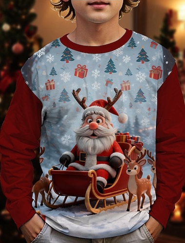  Χριστούγεννα Αγορίστικα 3D Γραφική Άγιος Βασίλης Κοντομάνικη μπλούζα Κοντομάνικο Μακρυμάνικο Άνοιξη Φθινόπωρο Μοντέρνα Βασικό Παιδιά 4-12 χρόνια Στρογγυλή Ψηλή Λαιμόκοψη ΕΞΩΤΕΡΙΚΟΥ ΧΩΡΟΥ Causal