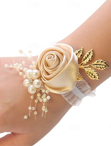 Fiori da polso da sposa Braccialetto floreale Matrimonio / Evento / Festa Perline / Metallo / Tessuti Floreale   Fiori da polso da sposa Braccialetto floreale Matrimonio / Evento / Festa Perline / Metallo / Tessuti Floreale