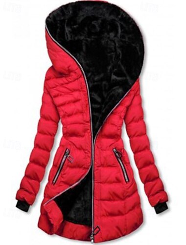  Damen Wintermantel Daunenjacke Kapuzenjacke Warm Bequem Reißverschluss Tasche Lässig Einfach Urlaub Alltagskleidung Ausgehen Wochenende Lang Mit Kapuze Normale Passform Langarm Oberbekleidung Schwarz