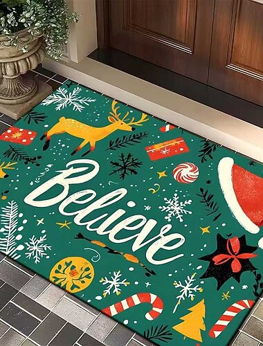  Julekrystallfløyelsgulvmatte, absorberende hurtigtørkende sklisikkert teppe til inngangsparti, bad eller høytidsdekorasjon