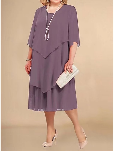  Damen Übergröße Freizeitkleid Einfarbig Rundhalsausschnitt Halbarm Frühling Herbst Elegant Mode Modern Lässig Midikleid Täglich Ferien Kleid