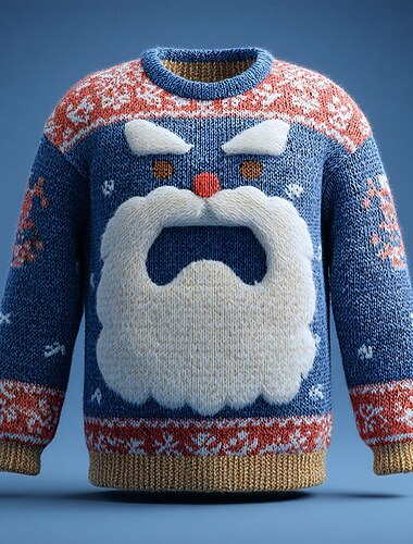 سترة عيد الميلاد القبيحة رجالي بابا نويل طباعة ثلاثية الأبعاد كنزة صوفية تريكو كرونيك كاجوال عطلة مناسب للبس اليومي مهرجان حياكة الدفء كم طويل الربيع الخريف الشتاء أزرق 1 أزرق
