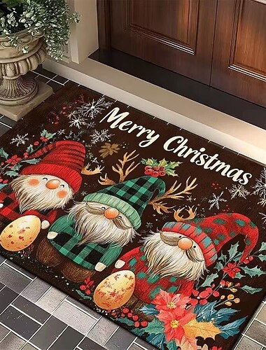Tapis de sol Père Noël rouge, tapis décoratif de Noël pour l'entrée, le salon, l'intérieur   Tapis de sol Père Noël rouge, tapis décoratif de Noël pour l'entrée, le salon, l'intérieur