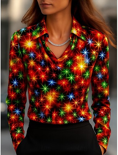  クリスマス レディース シャツ ポルカドット エレガント スタイリッシュ カジュアル 長袖 カウルネック レギュラートップス ワーク デイリー ホリデー プリント ドレープ レッド 春 秋 冬