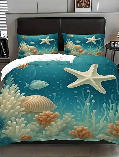  stella marina del mondo sottomarino &set copripiumino octopus 3 pezzi per letto matrimoniale, copripiumino morbido con 2 federe – hotel &biancheria da letto per gli ospiti, accogliente & comodo