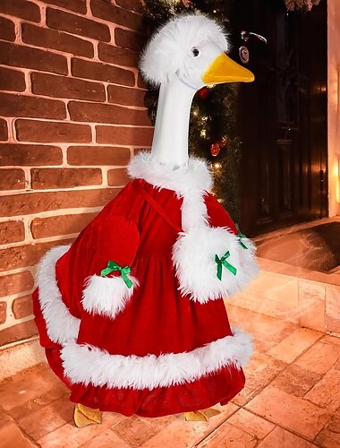  Strój gęsi na Boże Narodzenie Pani Mikołajowej, sukienki, ubrania na 23 lata, wysoki betonowy lub plastikowy ganek, kostium gęsi na trawnik, patio, ogród, statua, świąteczny wystrój, Boże Narodzenie,