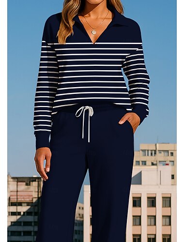  Mujer Sudadera Tracksuit Pantalones Deportivo Correa Bolsillo Bloque de color Chaqueta y Pantalones de Chándal Conjunto de ropa deportiva Loungewear Verano Primavera Otoño Invierno Blanco + azul