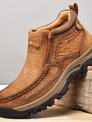  Pánské hnědé nazouvací kozačky z umělé kůže – pohodlné a odolné s polstrovanou stélkou, ideální pro běžné nošení, outdoorové aktivity a každodenní použití