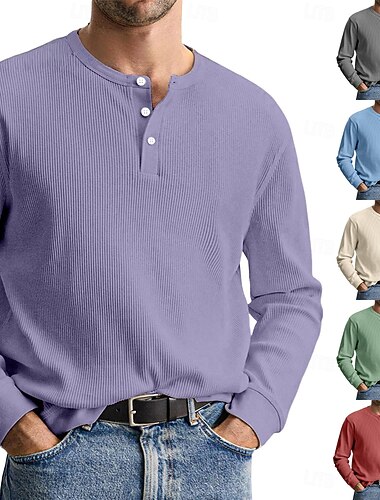  Homme Chemise en velours côtelé Chemise Henley T-shirt manche longue Couleur Unie Uni Mode Designer Occasionnel A côtes Henley Extérieur Occasionnel Quotidien Été Automne Hiver Blanche Gris Bleu Ciel