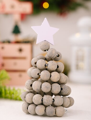 1 τεμάχιο χριστουγεννιάτικο δέντρο με ξύλινες χάντρες, δημιουργικό ξύλινο χριστουγεννιάτικο δέντρο σε σκανδιναβικό στιλ για την επιφάνεια εργασίας, διακόσμηση εορταστικού τραπεζιού