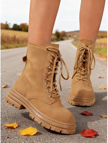  stivali da combattimento con lacci marrone chiaro da donna: stile vintage classico, calzature resistenti per l'escursionismo, il lavoro e l'uso quotidiano