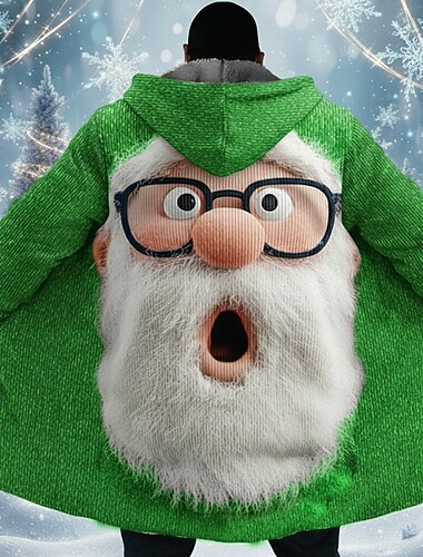  Jul Herre julenissen Vinterfrakk Fleece-jakke Frakk Hold Varm Bekvem Fritid Dagligdagstøy Glidelås Lomme 3D-utskrift Høst Vinter Med hette Langermet Rød Blå Grønn