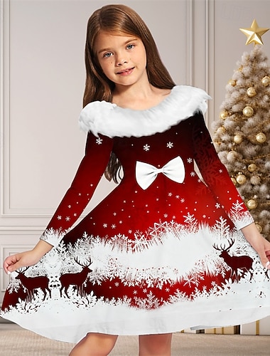  Χριστούγεννα Κορίτσια » 3D Γραφική Καθε Χιονονιφάδα Φόρεμα Μακρυμάνικο Άνοιξη Φθινόπωρο Διακοπές Καθημερινά Αργίες Πανεμορφη Γλυκός Παιδιά 4-12 χρόνια Φόρεμα για πάρτυ Φόρεμα σε γραμμή Α Ως το Γόνατο