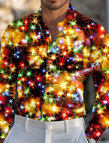  Natale Per uomo Glitter scintillanti Luci natalizie Camicia Camicia in raso Camicia elegante Manica Lunga Moda Casual All'aperto Feste Ferie Primavera Autunno Collo ripiegato Stampa 3D Camicie con